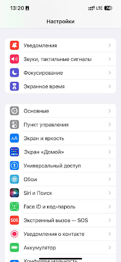 Скриншот настроек Айфон